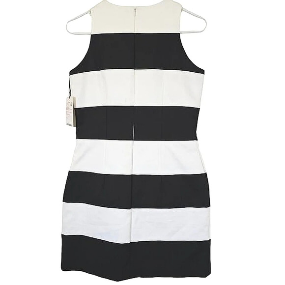 NWT W‎ by Worth Black Dress 2 White Stretch Cotton Twill Stripe Cutaway Mini - Picture 11 of 11